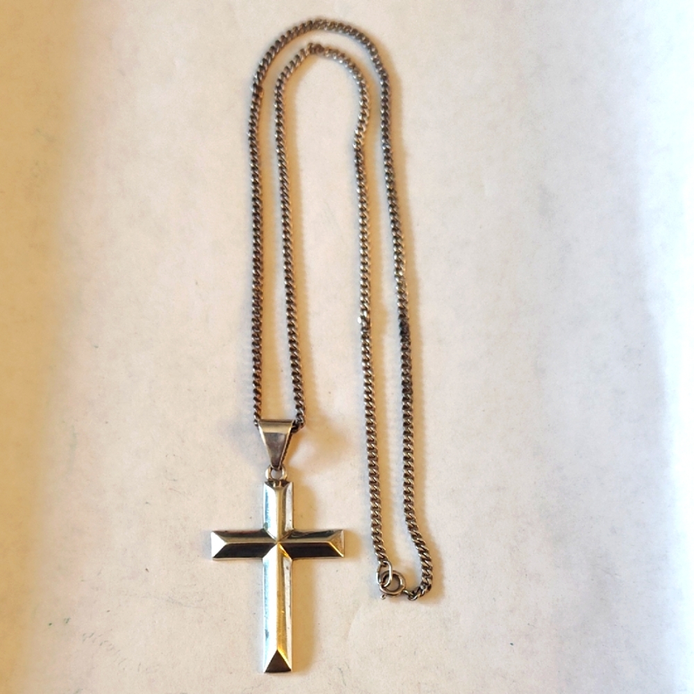 Sterling Silver Taxco Mexico Cross Pendant Necklace